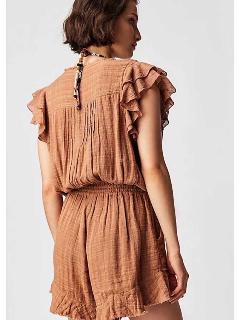 Free People Terracotta Ruffle-Sleeve Romper
